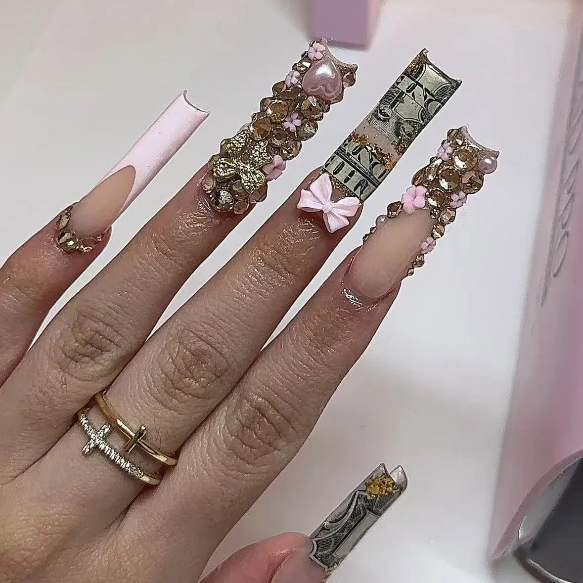 Crystal French - 24 PCS Long Square Press on Nails - GlamGrip Beauty