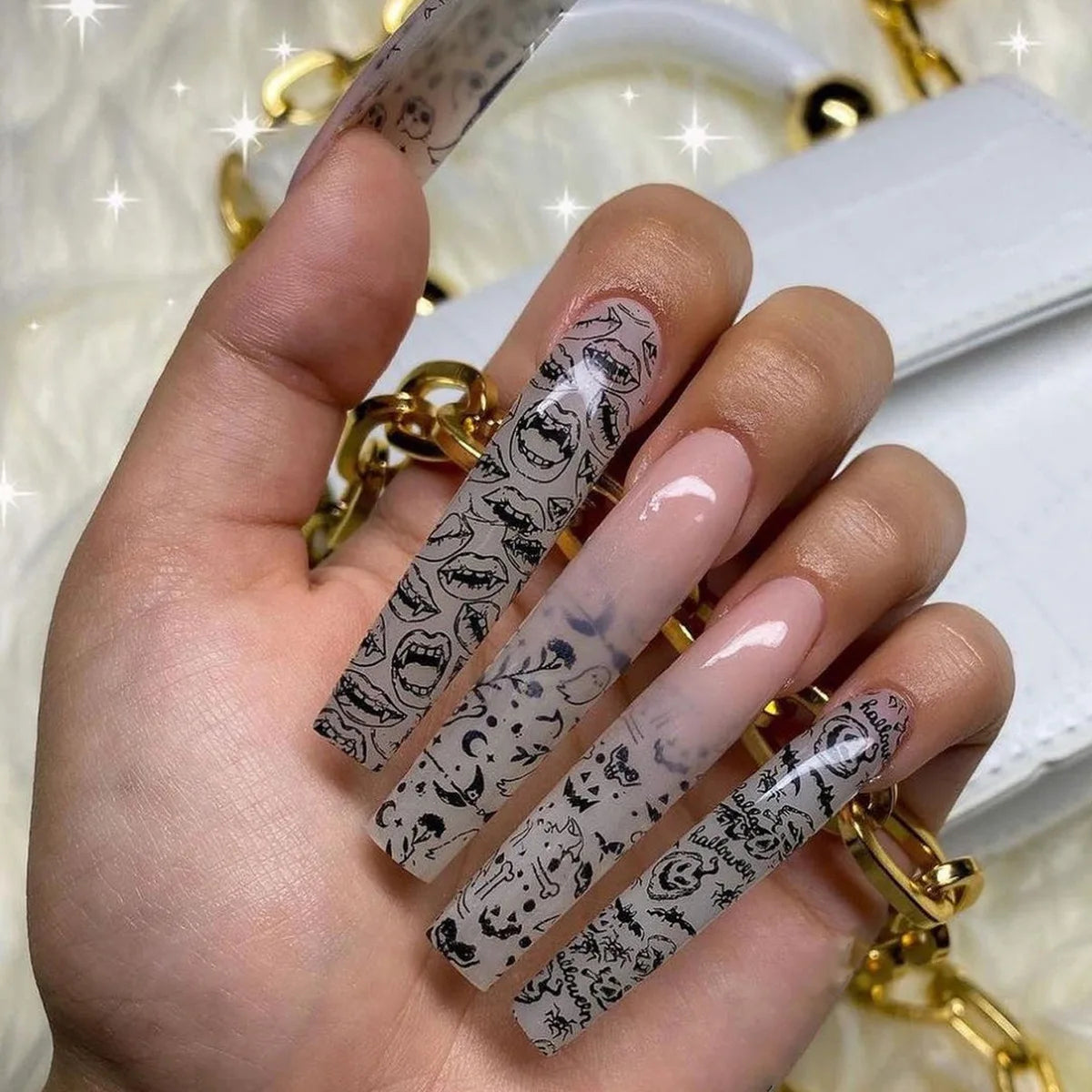Glow-in-the-Dark Press-On Nails – Extra Long Ballet Shape | Festive Combo Set of 24 - GlamGrip Beauty