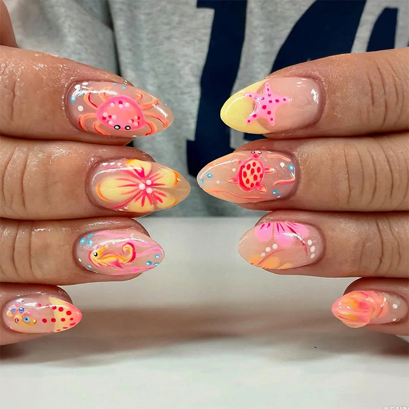 Ocean Star - 24 PCS Full Cover Press on Nails - GlamGrip Beauty