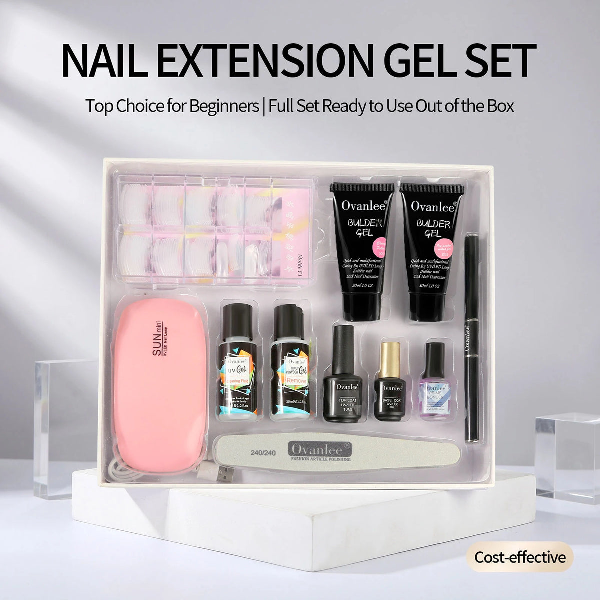 2-Tube Nail Extension Builder Gel Kit with Mini UV Lamp - GlamGrip Beauty