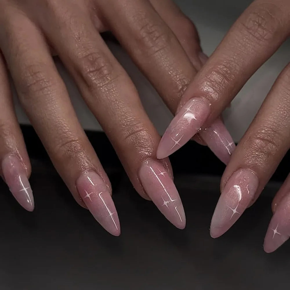 Long Stiletto Press On Nails With Flowers & Rhinestones - GlamGrip Beauty