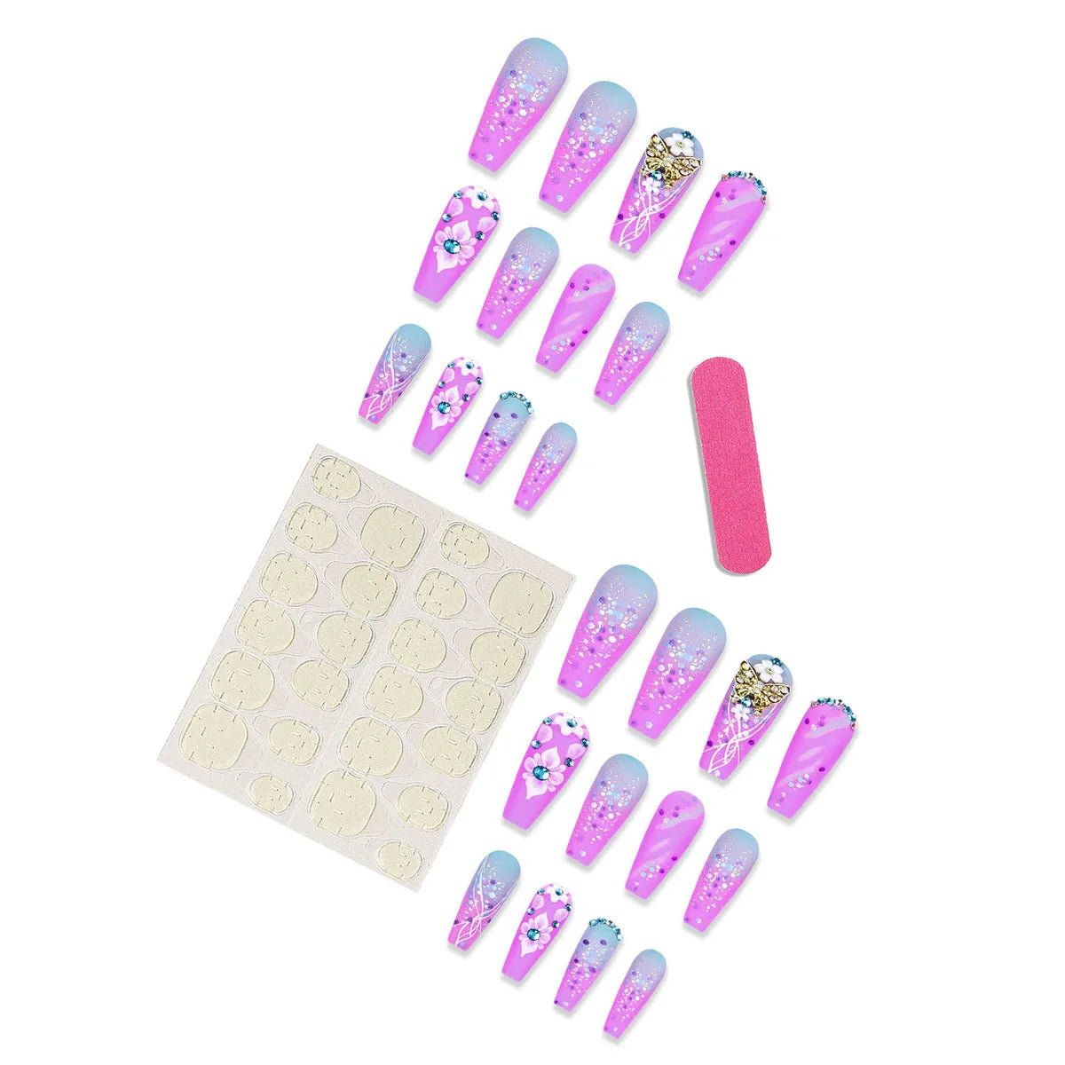 Camellia Ombré - 24 PCS Long Coffin Press on Nails - GlamGrip Beauty