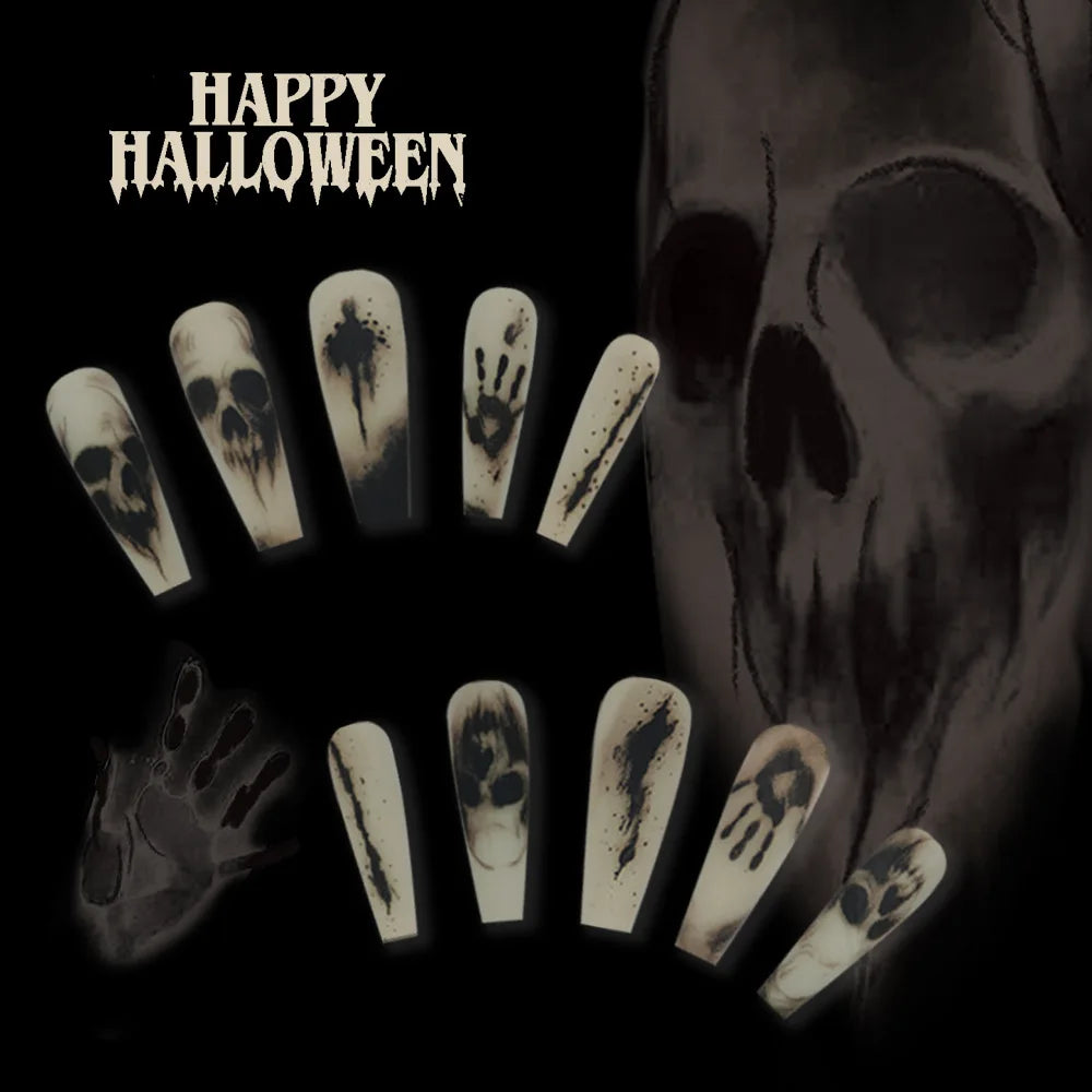 Halloween Skeleton Coffin Press-On Nails Set, 24 Pieces - GlamGrip Beauty