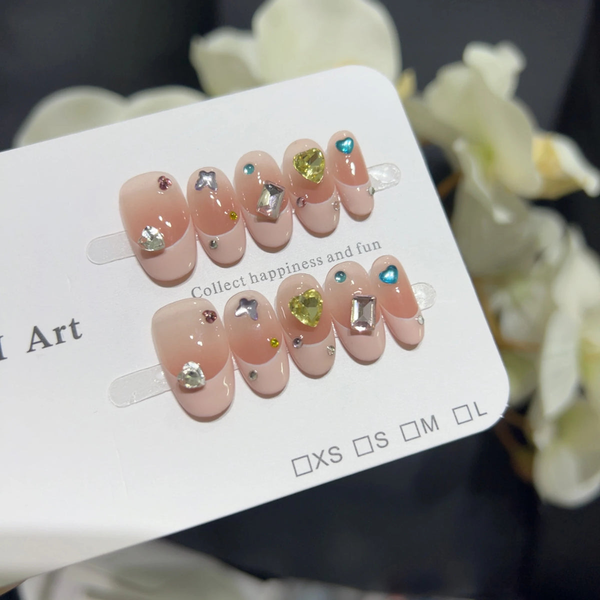 French 3D Gemstone Press-On Nails – Elegant Nail Art Set - GlamGrip Beauty