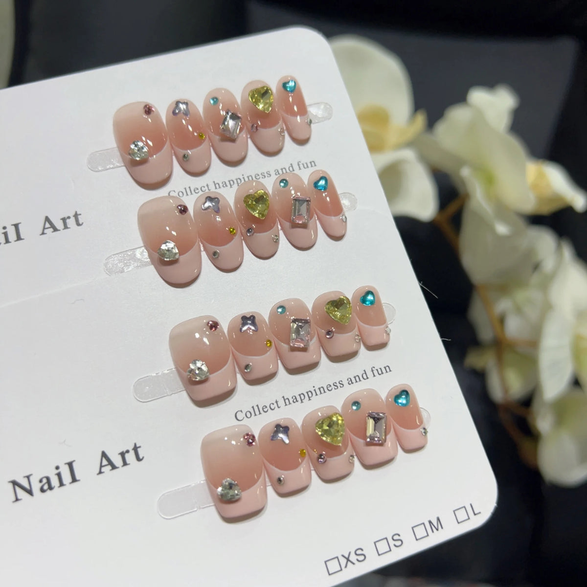 French 3D Gemstone Press-On Nails – Elegant Nail Art Set - GlamGrip Beauty