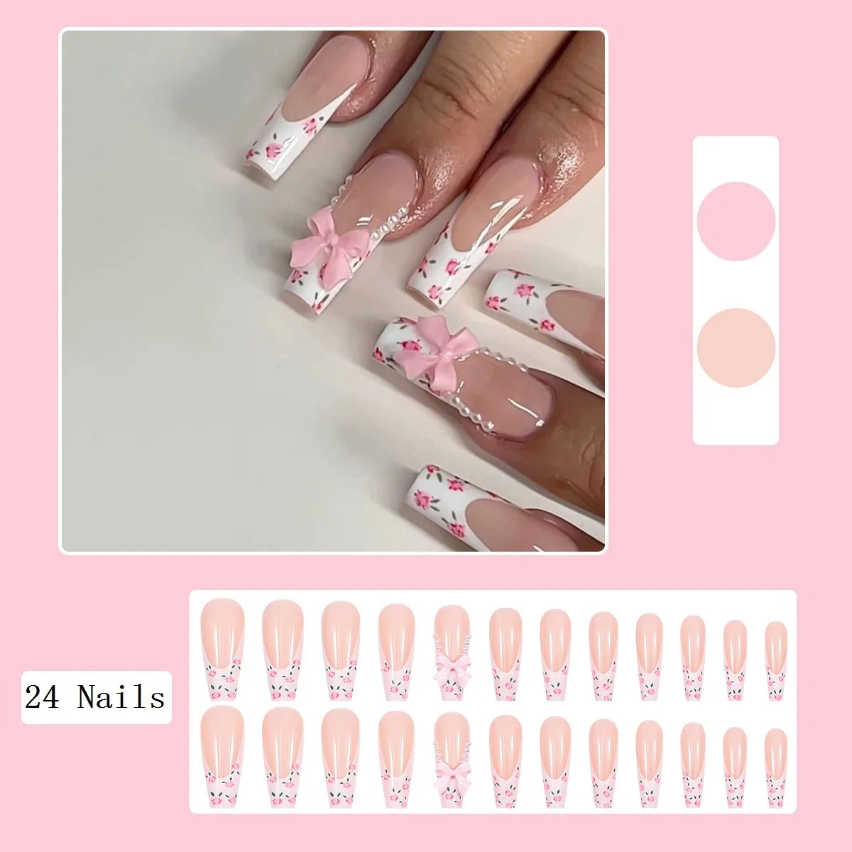 Ivory Bow - 24 PCS Long Square Press on Nails - GlamGrip Beauty