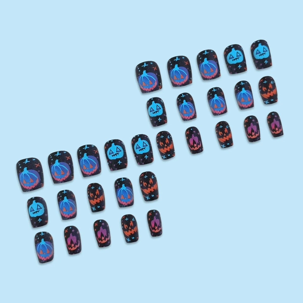 Halloween Pumpkin Ghost Press On Nails – Short Square Salon Quality | Reusable 30-Piece Nail Kit - GlamGrip Beauty