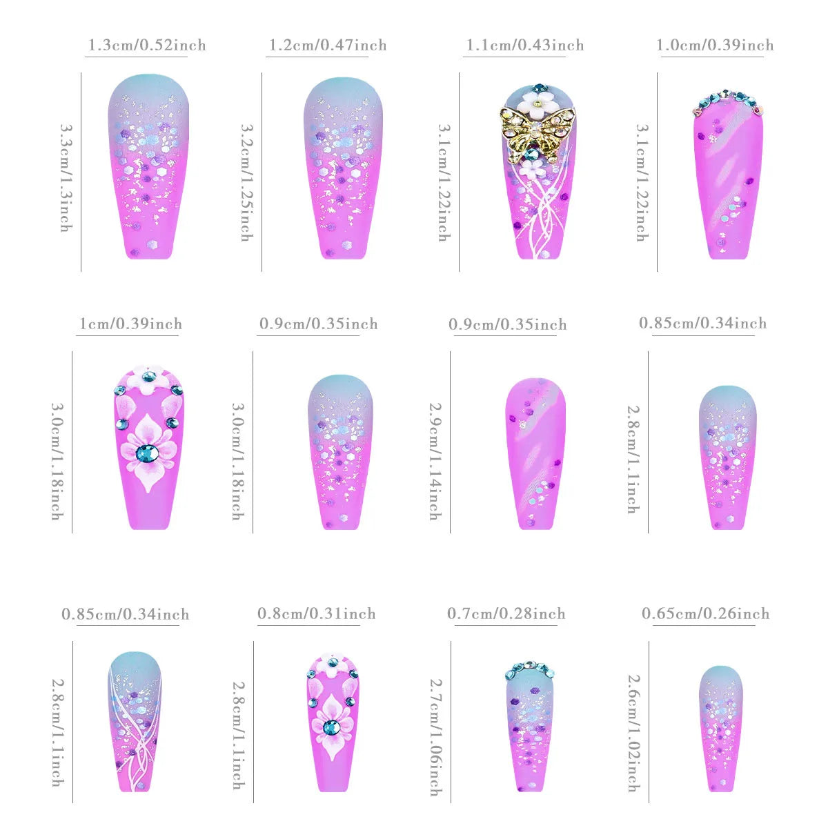 Camellia Ombré - 24 PCS Long Coffin Press on Nails - GlamGrip Beauty