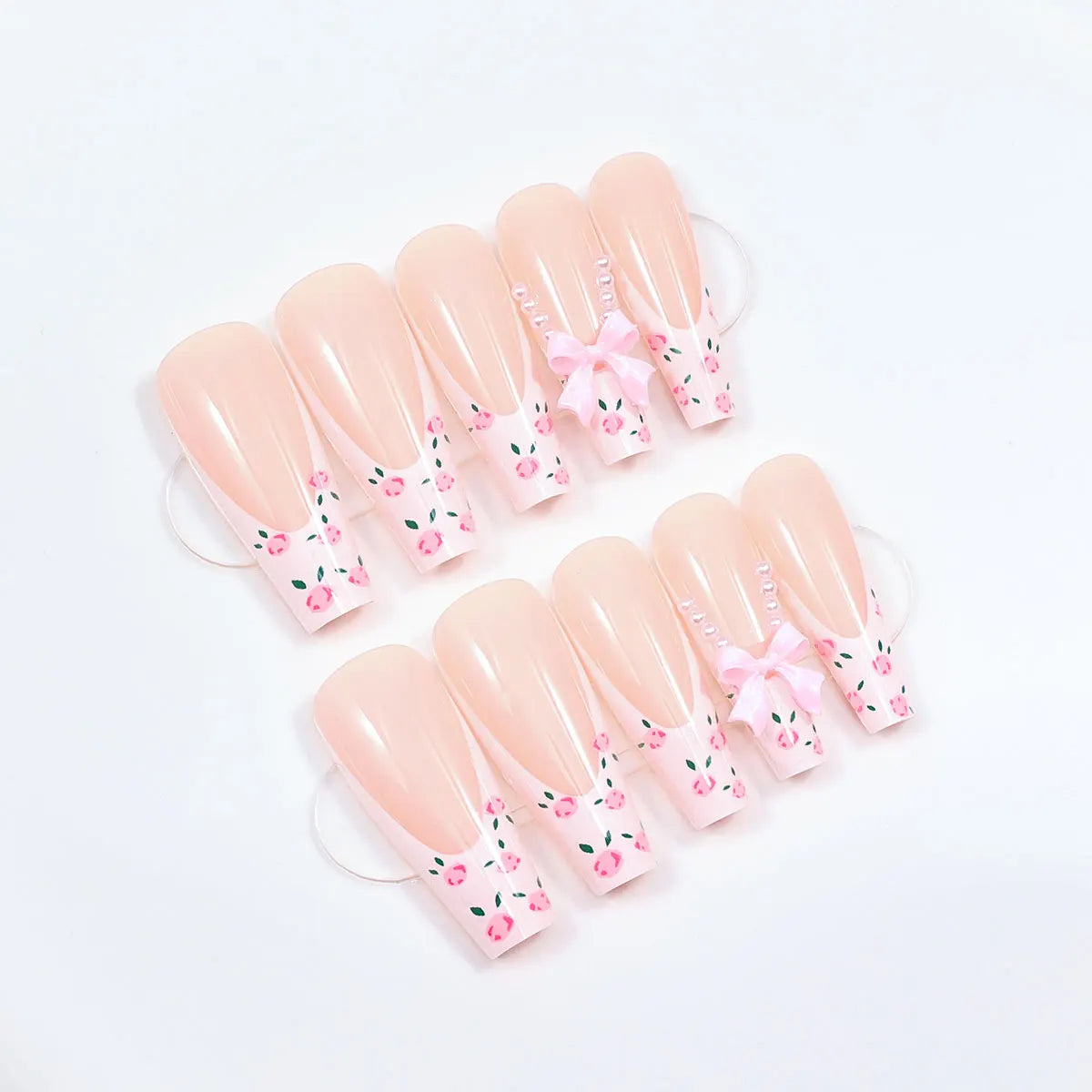 Ivory Bow - 24 PCS Long Square Press on Nails - GlamGrip Beauty