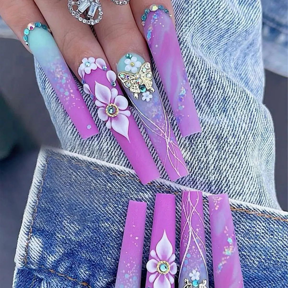 Camellia Ombré - 24 PCS Long Coffin Press on Nails - GlamGrip Beauty