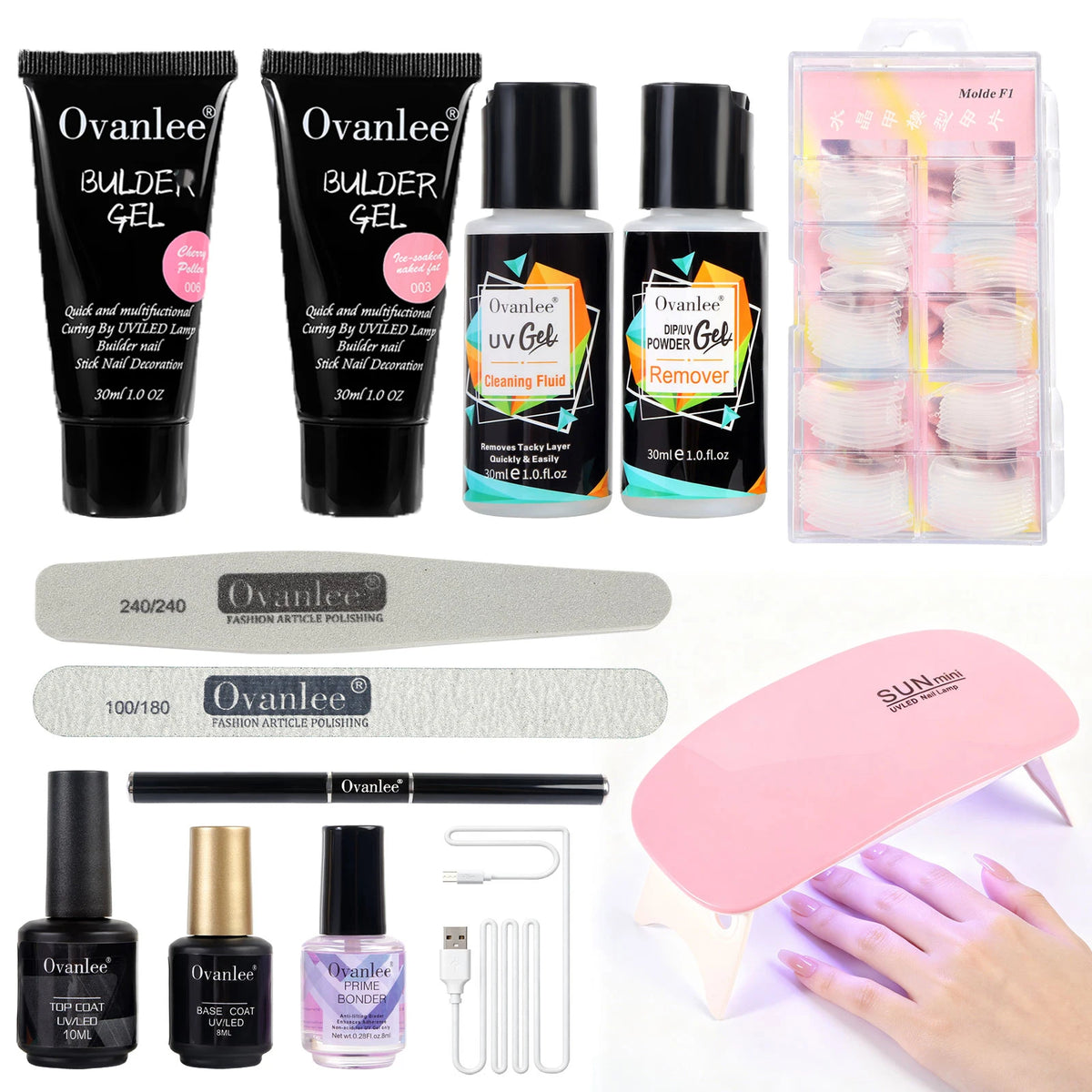 2-Tube Nail Extension Builder Gel Kit with Mini UV Lamp - GlamGrip Beauty