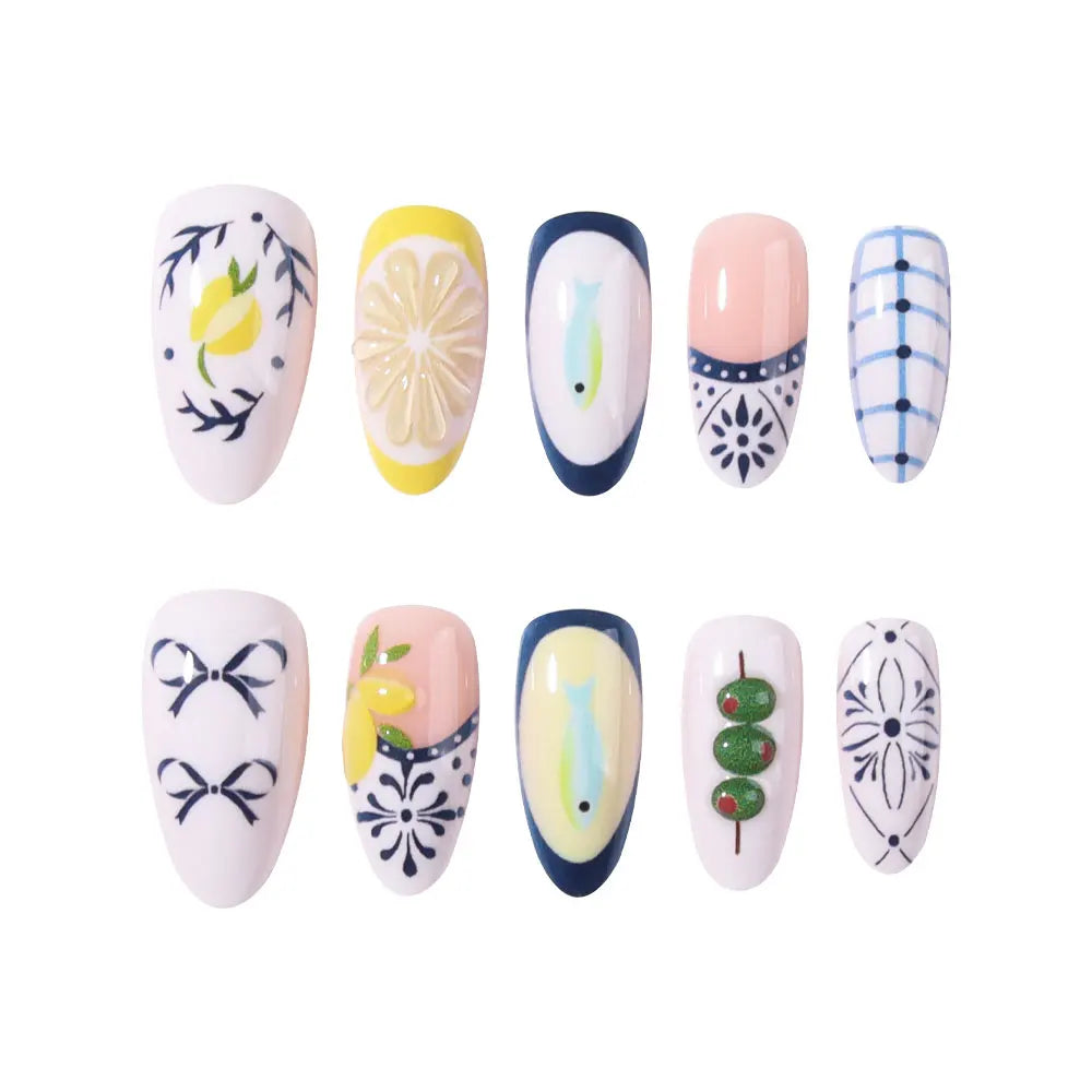 Citrus Bloom - 24 PCS Medium Almond Press on Nails - GlamGrip Beauty