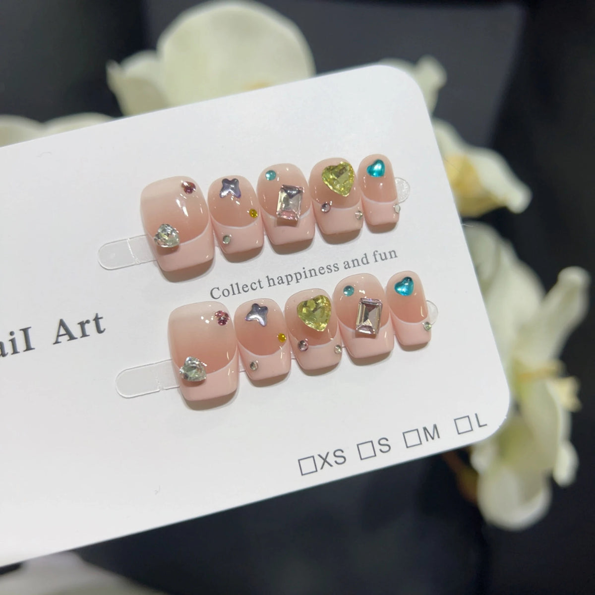 French 3D Gemstone Press-On Nails – Elegant Nail Art Set - GlamGrip Beauty