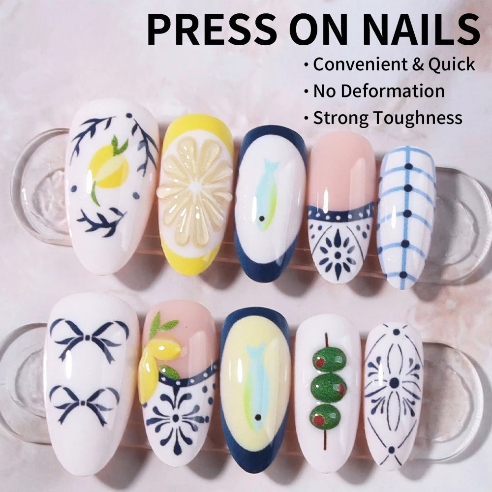 Citrus Bloom - 24 PCS Medium Almond Press on Nails - GlamGrip Beauty