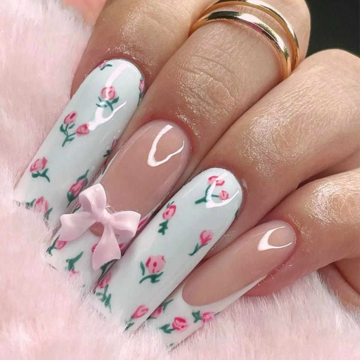 Bow & Bloom - 24 PCS Long Coffin Press on Nails - GlamGrip Beauty
