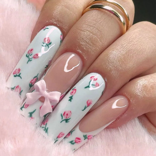 Bow & Bloom - 24 PCS Long Coffin Press on Nails - GlamGrip Beauty