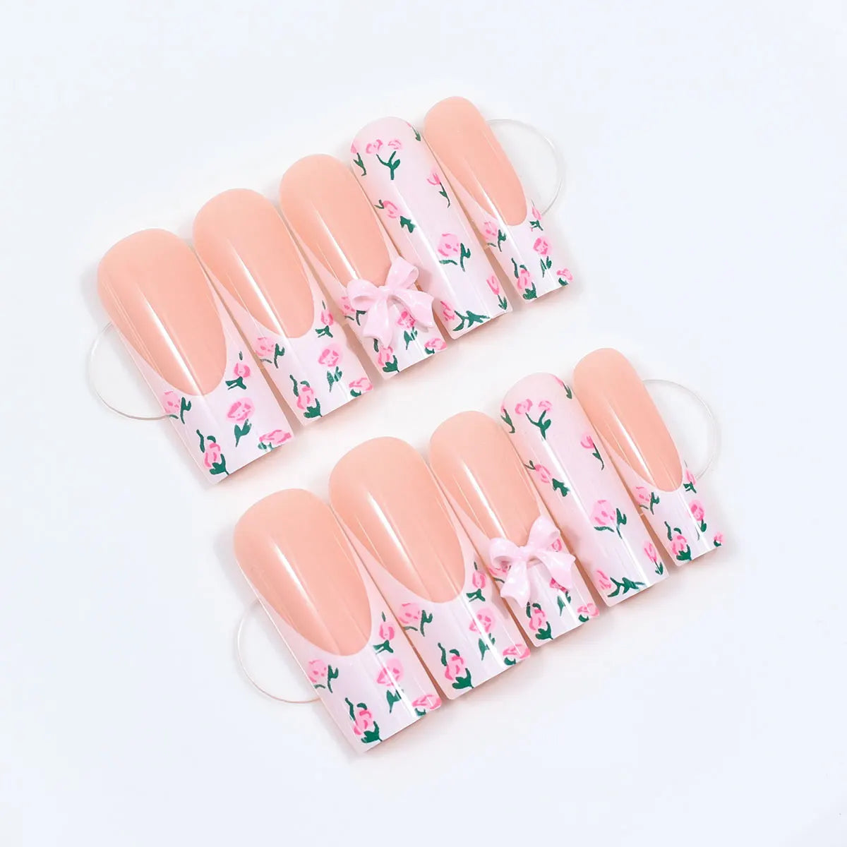 Bow & Bloom - 24 PCS Long Coffin Press on Nails - GlamGrip Beauty