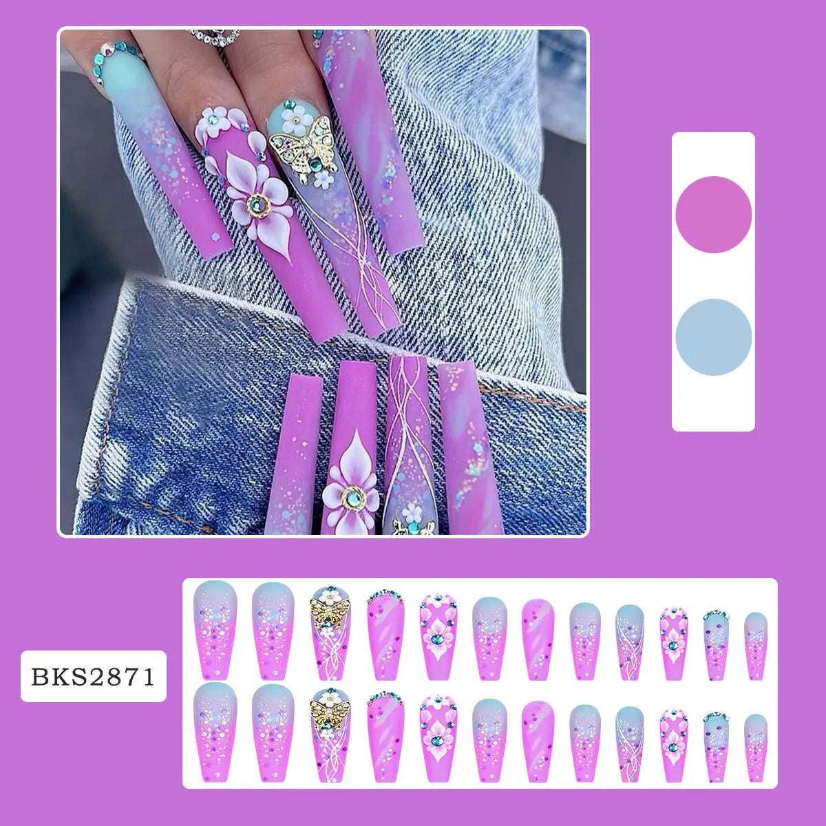 Camellia Ombré - 24 PCS Long Coffin Press on Nails - GlamGrip Beauty