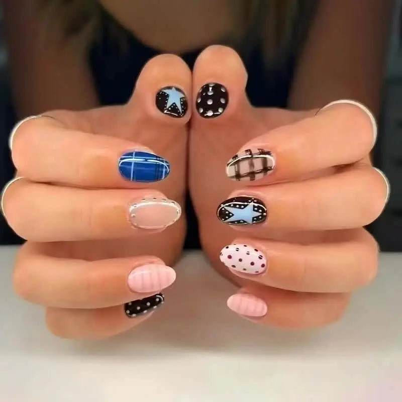 Pattern Play - 24 PCS Almond Press on Nails - GlamGrip Beauty