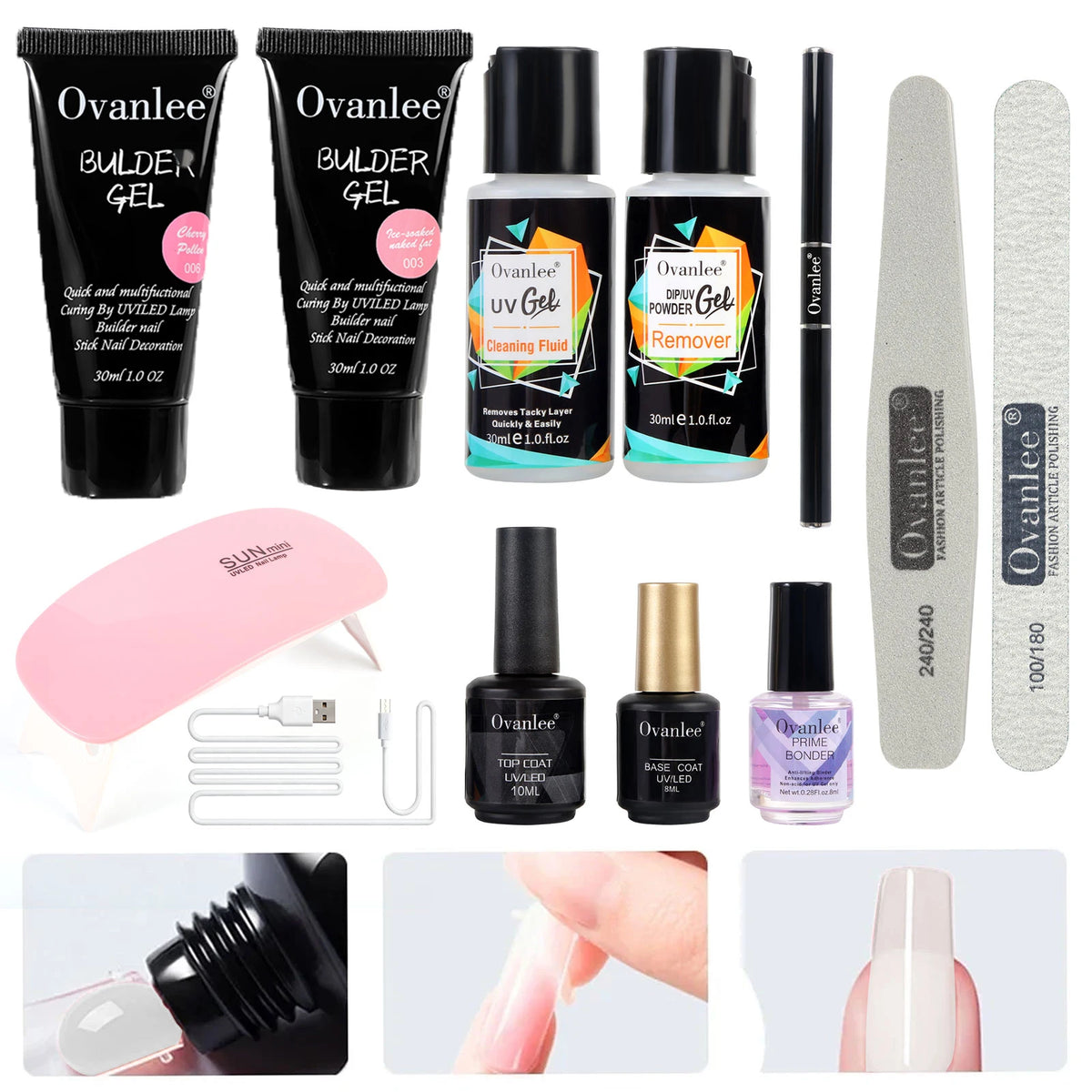 2-Tube Nail Extension Builder Gel Kit with Mini UV Lamp - GlamGrip Beauty