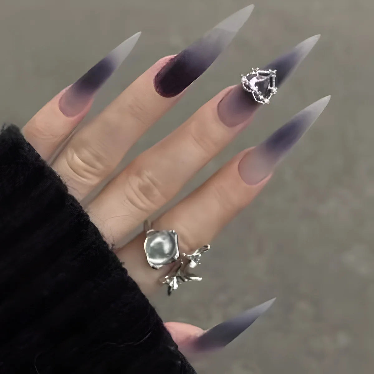 Long Stiletto Press On Nails With Flowers & Rhinestones - GlamGrip Beauty