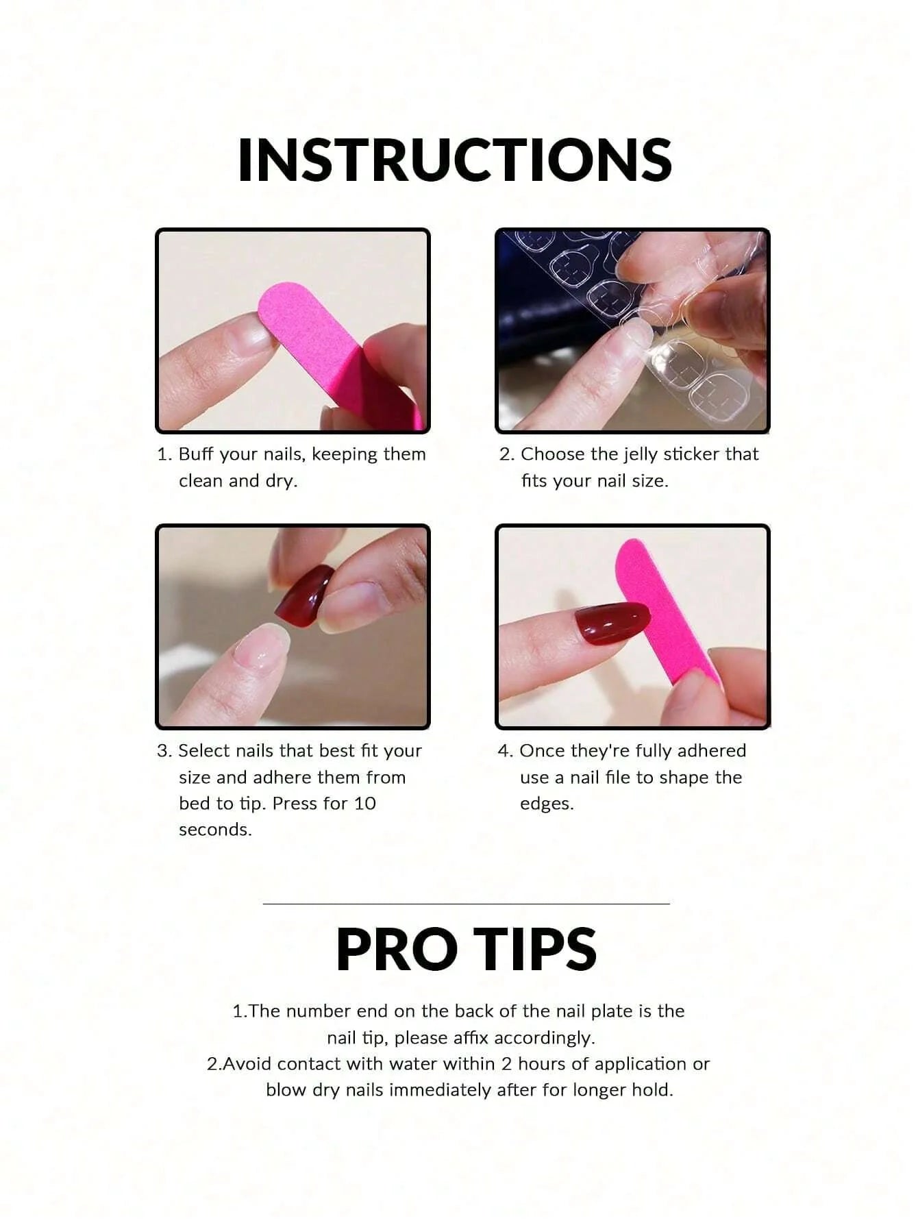 Instructions for using nail extensions with images and text on a white background