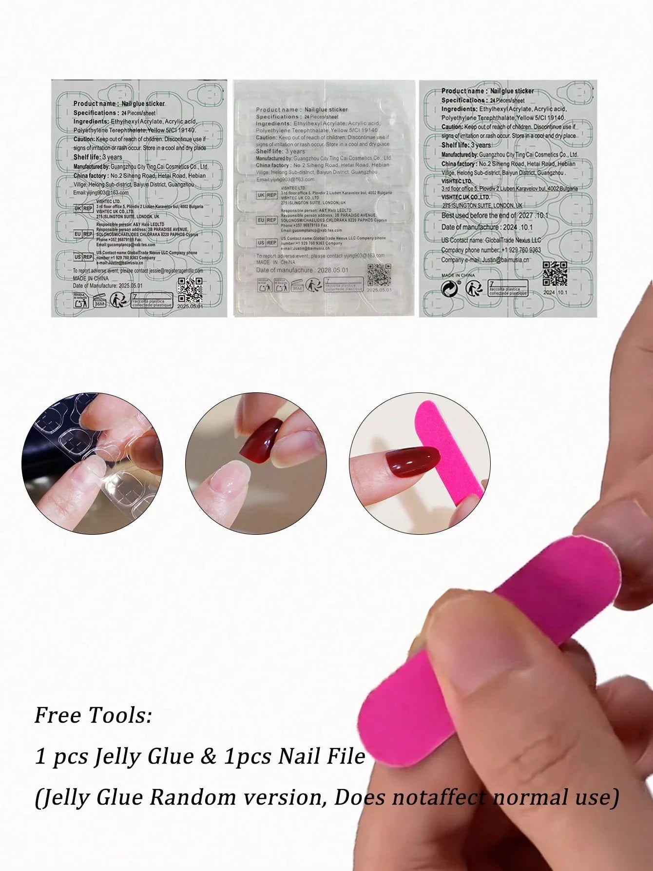 Pink jelly glue tool with instructions and usage demonstration on a white background