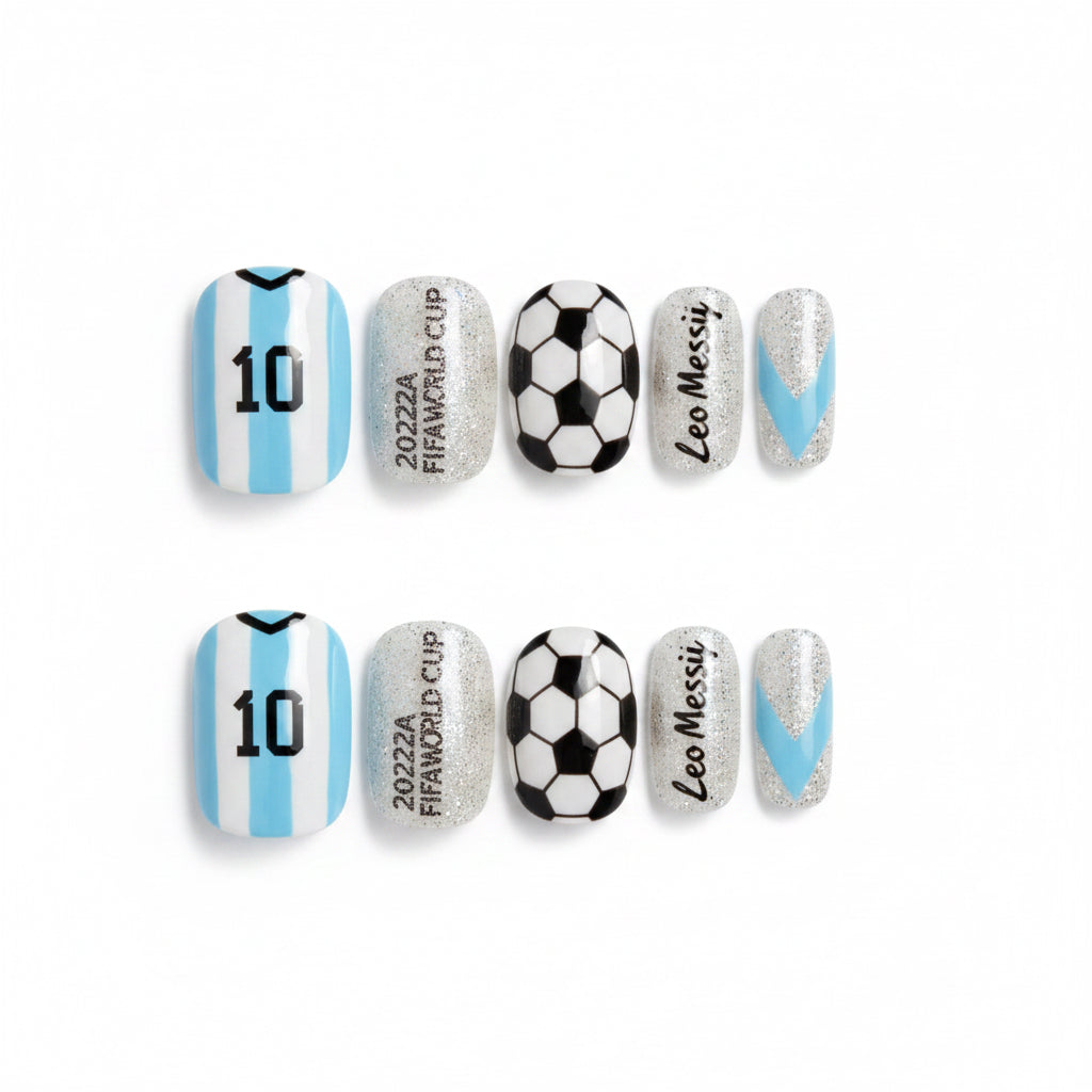 Argentina Soccer #10 Fan Press-On Nails Short Square 24pk - GlamGrip Beauty