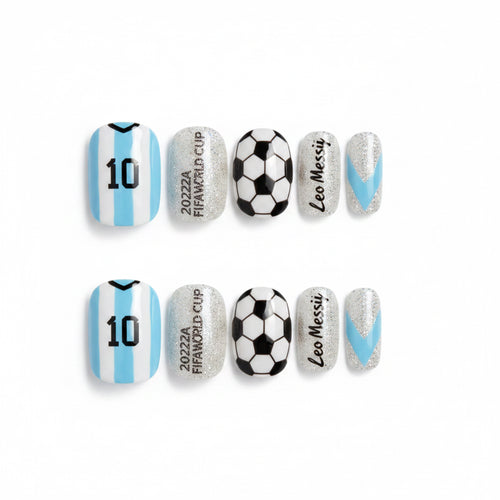Argentina Soccer #10 Fan Press-On Nails Short Square 24pk - GlamGrip Beauty