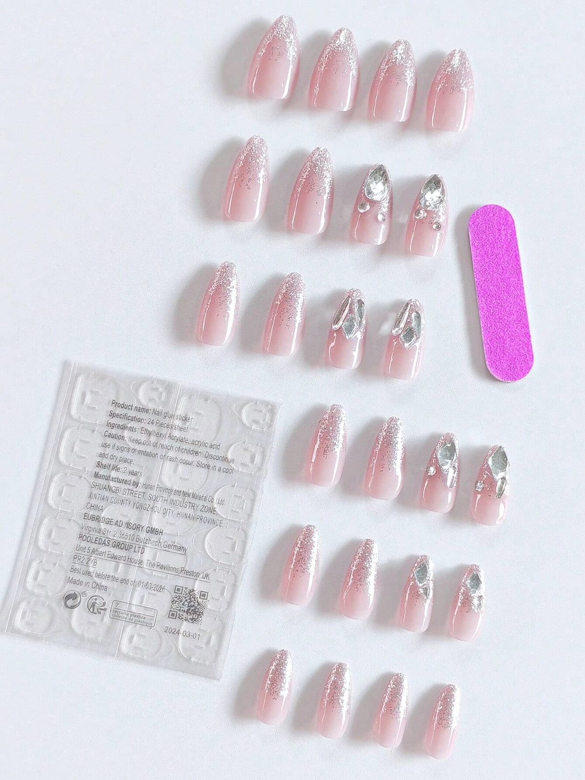Rhinestones Glitter 24 Set Fresh Almond Shaped Press on Nails - GlamGrip Beauty