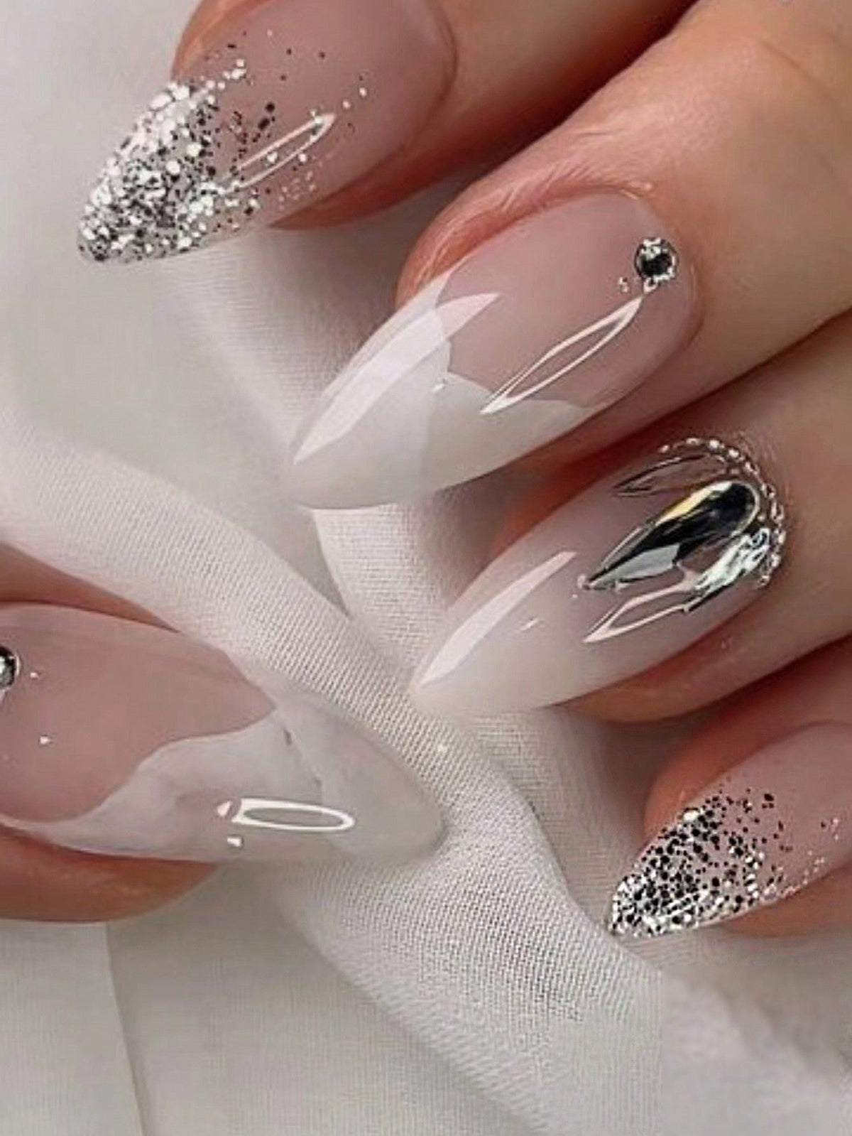 Rhinestones Glitter 24 Set Fresh Almond Shaped Press on Nails - GlamGrip Beauty