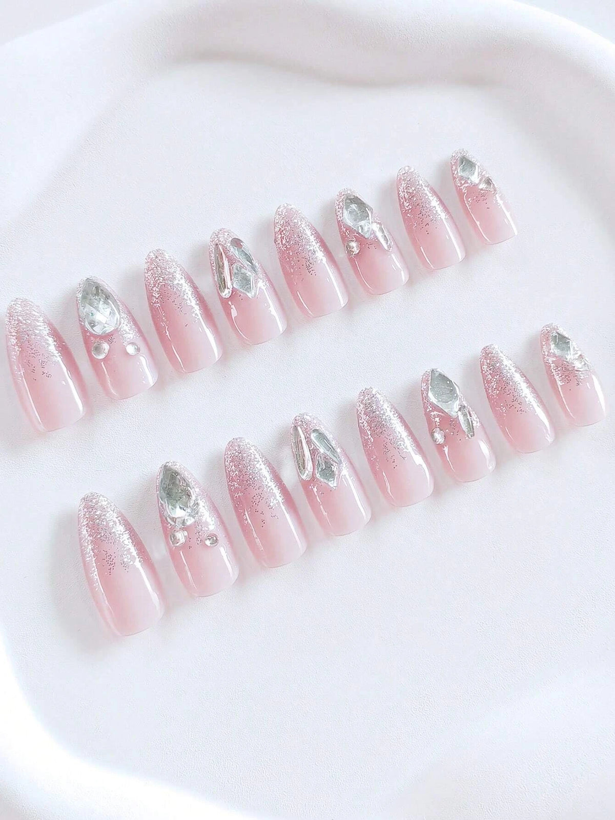 Rhinestones Glitter 24 Set Fresh Almond Shaped Press on Nails - GlamGrip Beauty