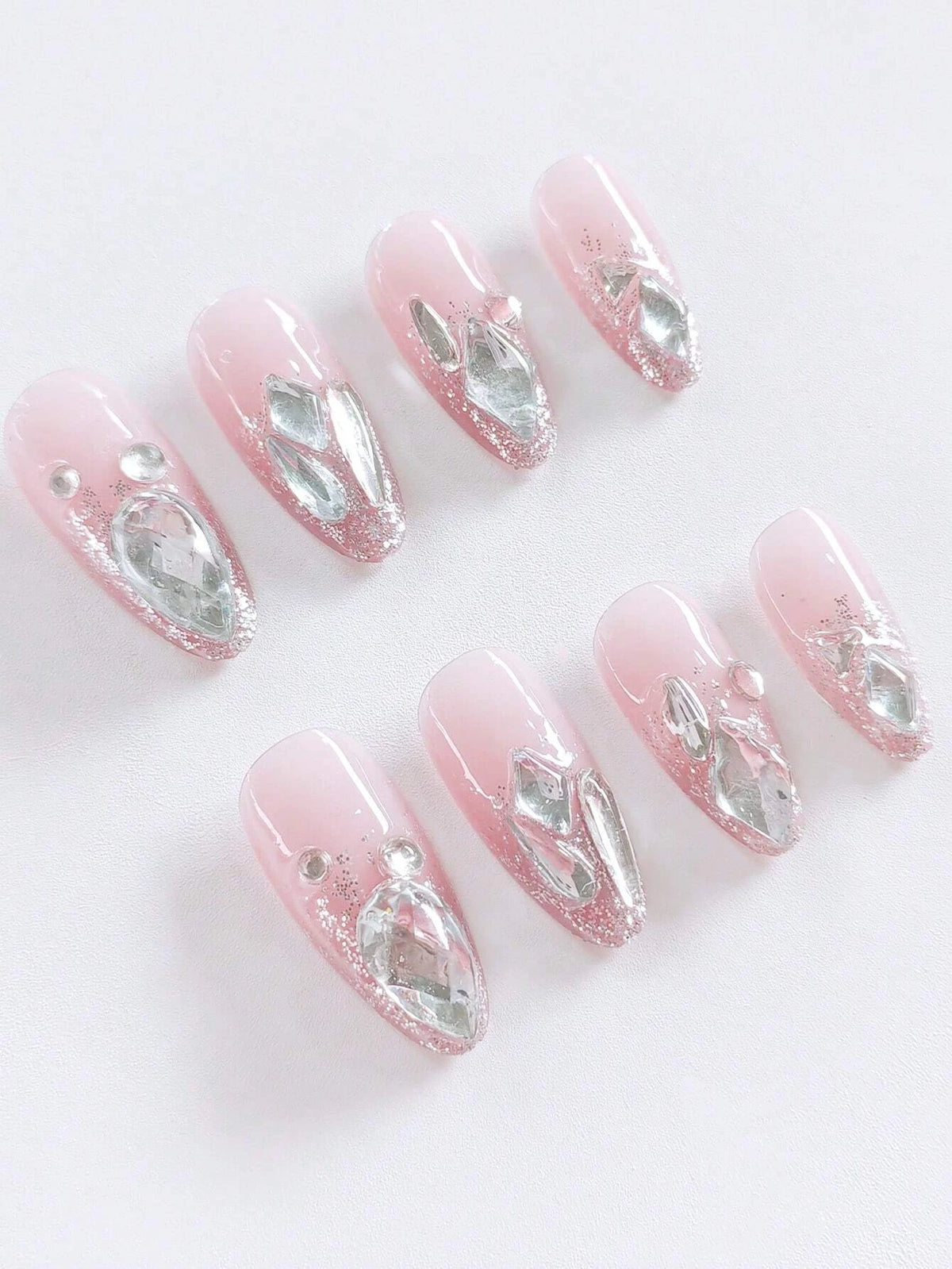 Rhinestones Glitter 24 Set Fresh Almond Shaped Press on Nails - GlamGrip Beauty
